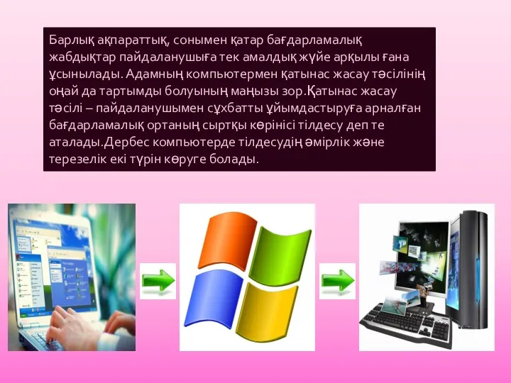 Барлық ақпараттық, сонымен қатар бағдарламалық жабдықтар пайдаланушыға тек амалдық жүйе