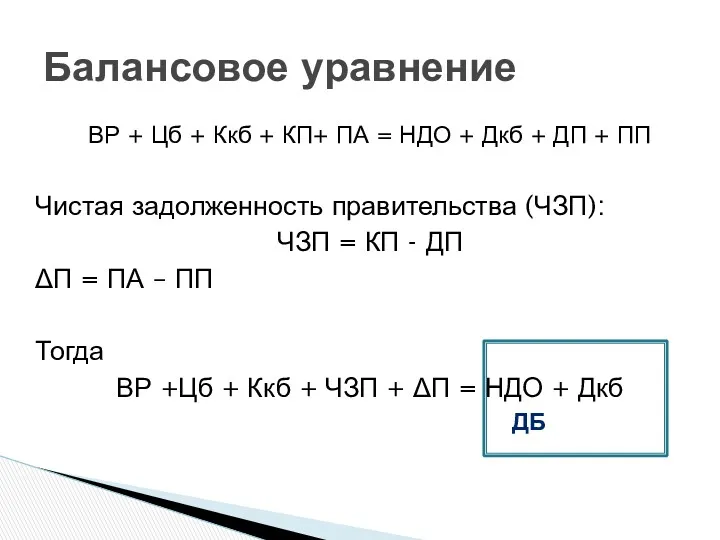 ВР + Цб + Ккб + КП+ ПА = НДО