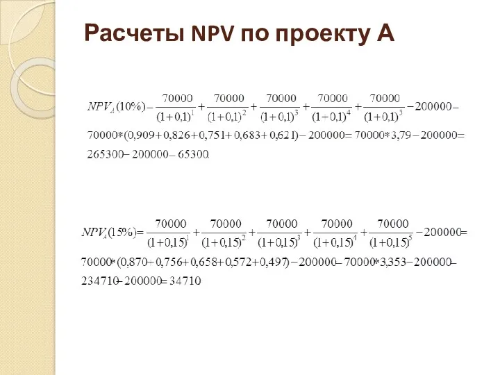 Расчеты NPV по проекту А