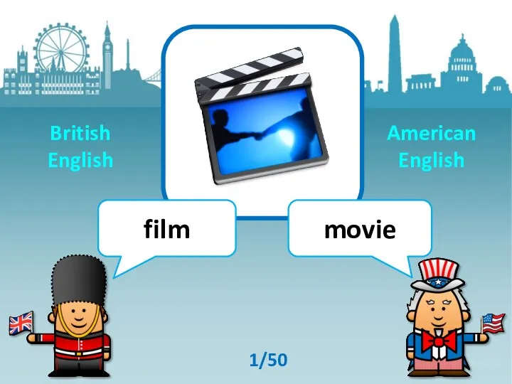 British English American English film movie 1/50