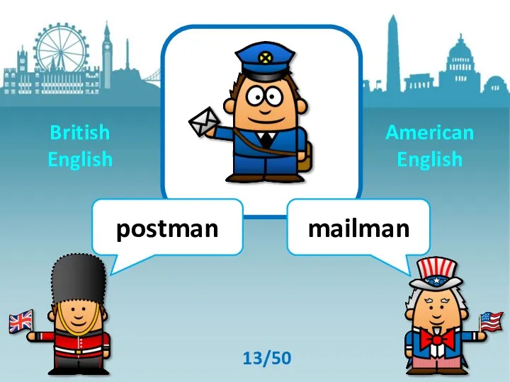 postman mailman 13/50 British English American English