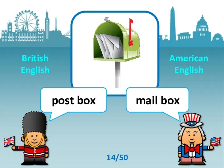 post box mail box 14/50 British English American English