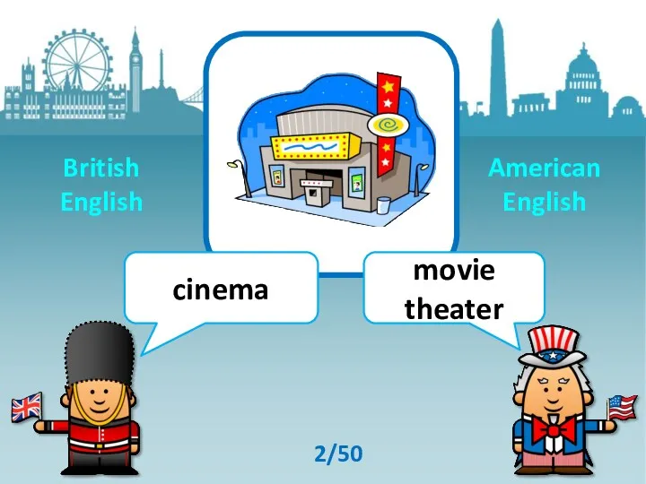 cinema movie theater 2/50 British English American English