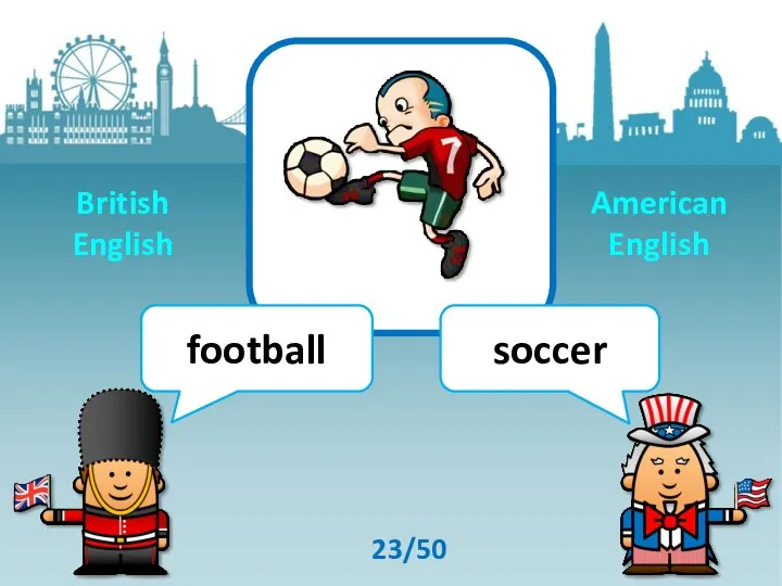 football soccer 23/50 British English American English