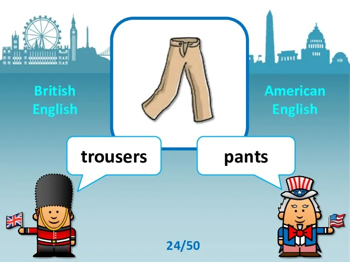 trousers pants 24/50 British English American English