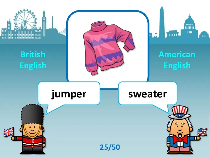 jumper sweater 25/50 British English American English