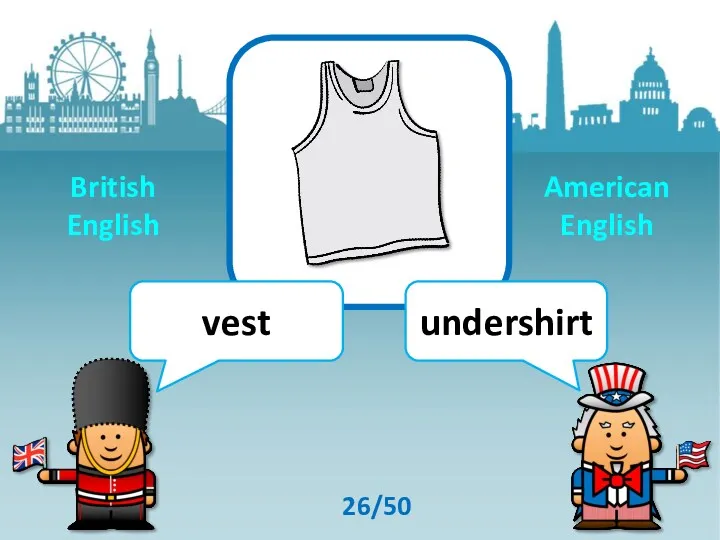 vest undershirt 26/50 British English American English