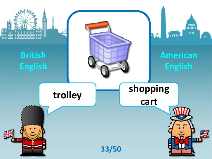 trolley shopping cart 33/50 British English American English