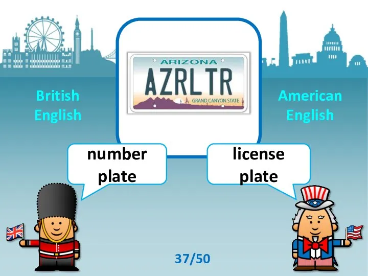 number plate license plate 37/50 British English American English