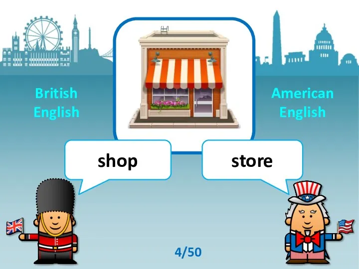 shop store 4/50 British English American English