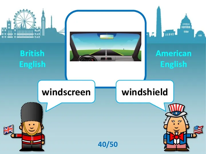 windscreen windshield 40/50 British English American English