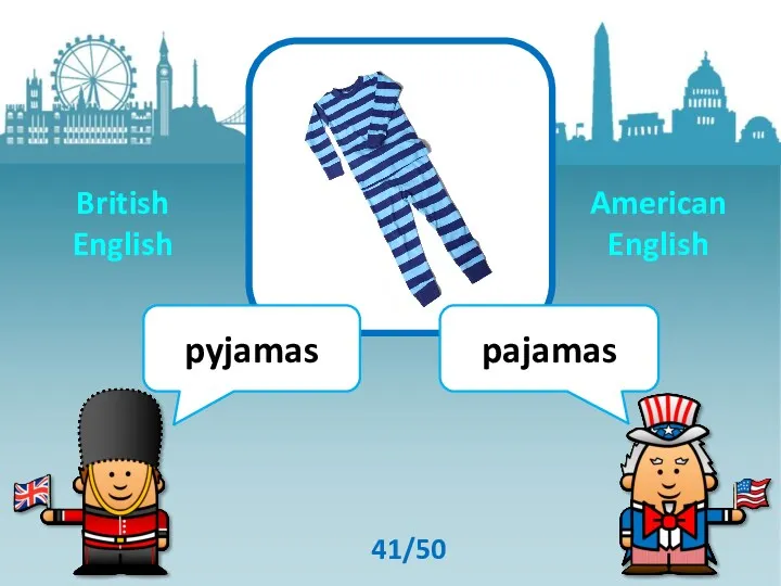 pyjamas pajamas 41/50 British English American English