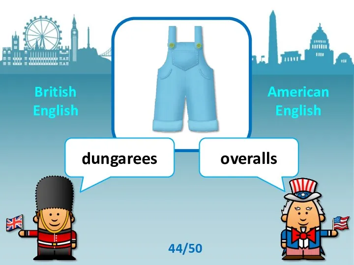 dungarees overalls 44/50 British English American English