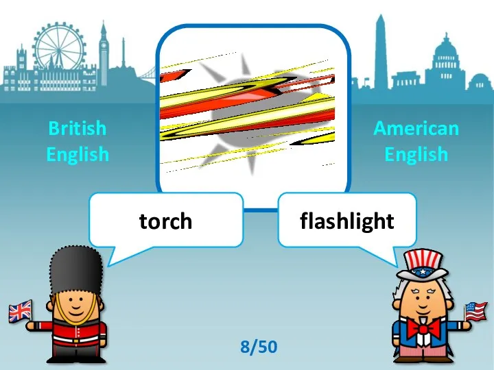 torch flashlight 8/50 British English American English