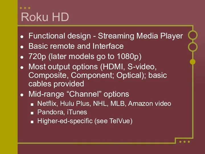 Roku HD Functional design - Streaming Media Player Basic remote