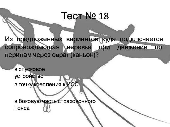 Тест № 18 Из предложенных вариантов куда подключается сопровождающая веревка