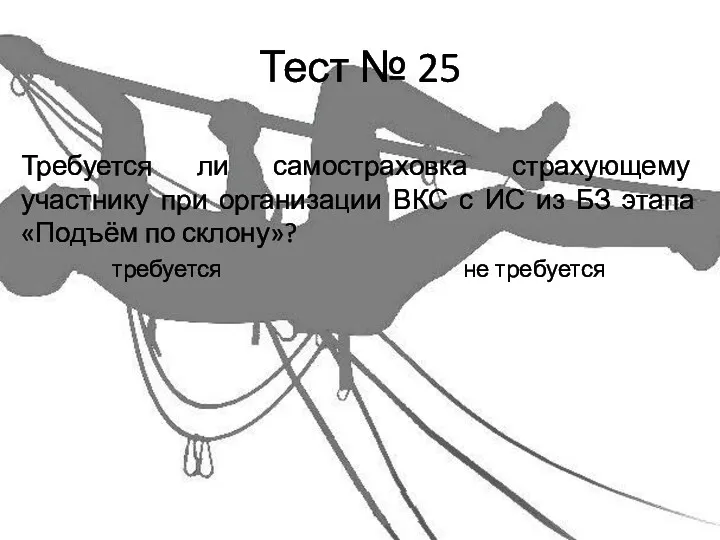 Тест № 25 Требуется ли самостраховка страхующему участнику при организации