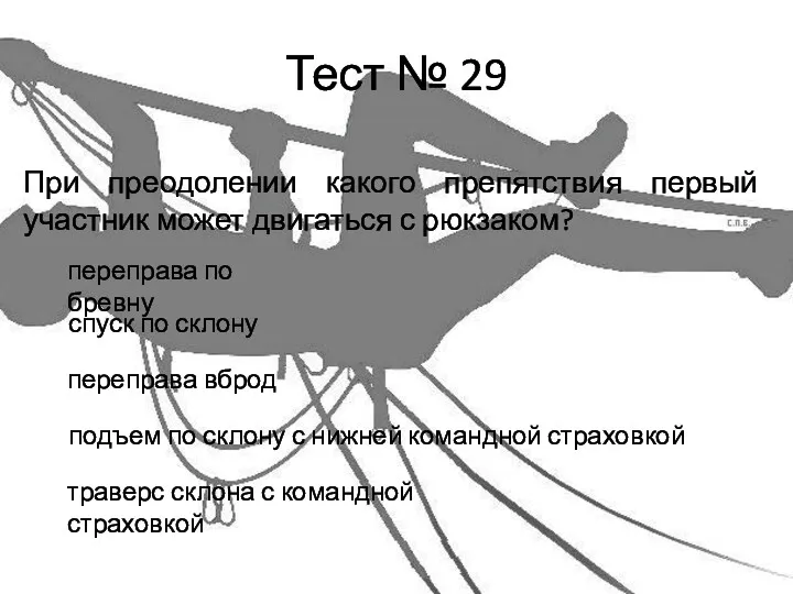 Тест № 29 При преодолении какого препятствия первый участник может