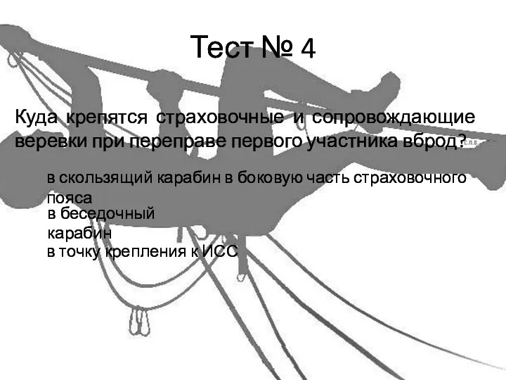 Тест № 4 Куда крепятся страховочные и сопровождающие веревки при