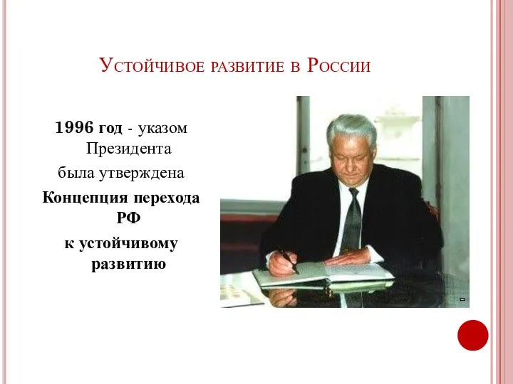 Устойчивое развитие в России 1996 год - указом Президента была