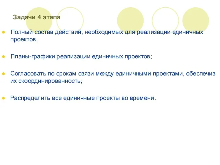 Задачи 4 этапа Полный состав действий, необходимых для реализации единичных