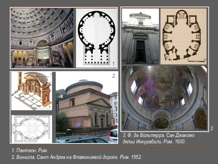 1. Пантеон. Рим. 2. Виньола. Сант Андреа на Фламиниевой дороге.
