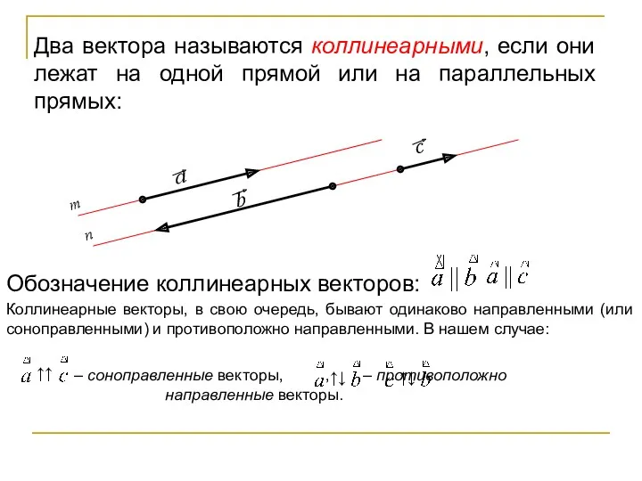 Два вектора называются коллинеарными, если они лежат на одной прямой