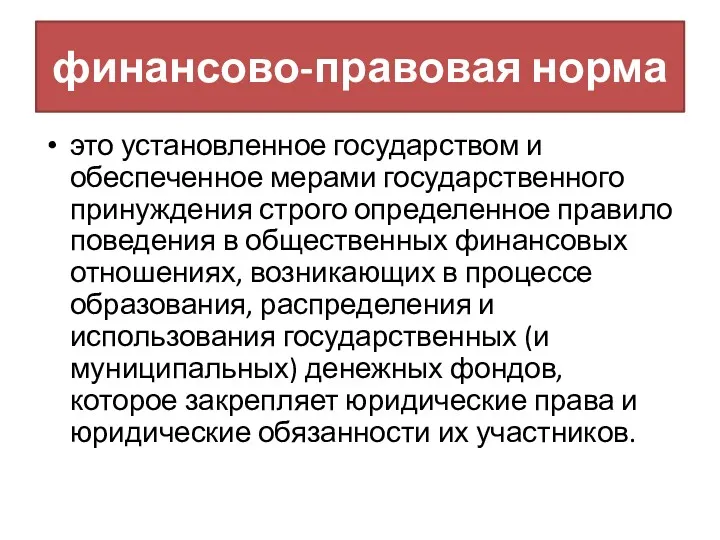 финансово-правовая норма это установленное государством и обеспеченное мерами государственного принуждения