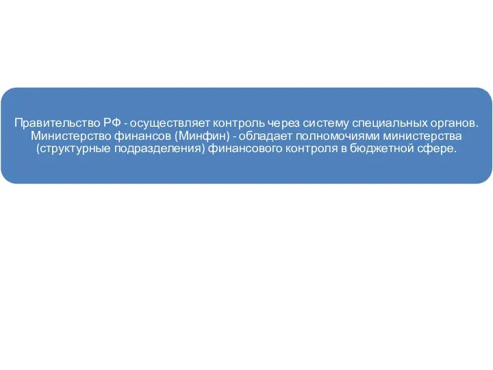 Правительство РФ - осуществляет контроль через систему специальных органов. Министерство