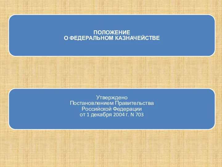 ПОЛОЖЕНИЕ О ФЕДЕРАЛЬНОМ КАЗНАЧЕЙСТВЕ Утверждено Постановлением Правительства Российской Федерации от 1 декабря 2004 г. N 703