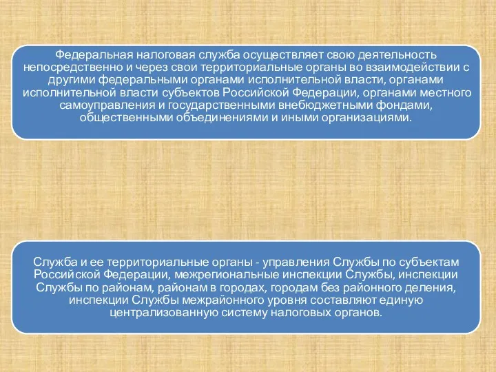 Федеральная налоговая служба осуществляет свою деятельность непосредственно и через свои