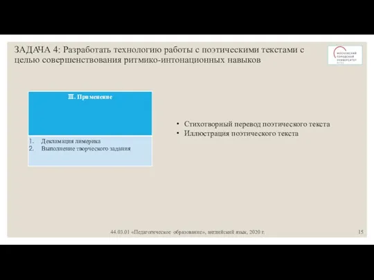 ЗАДАЧА 4: Разработать технологию работы с поэтическими текстами с целью