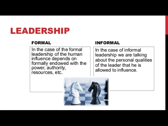 LEADERSHIP FORMAL In the case of the formal leadership of