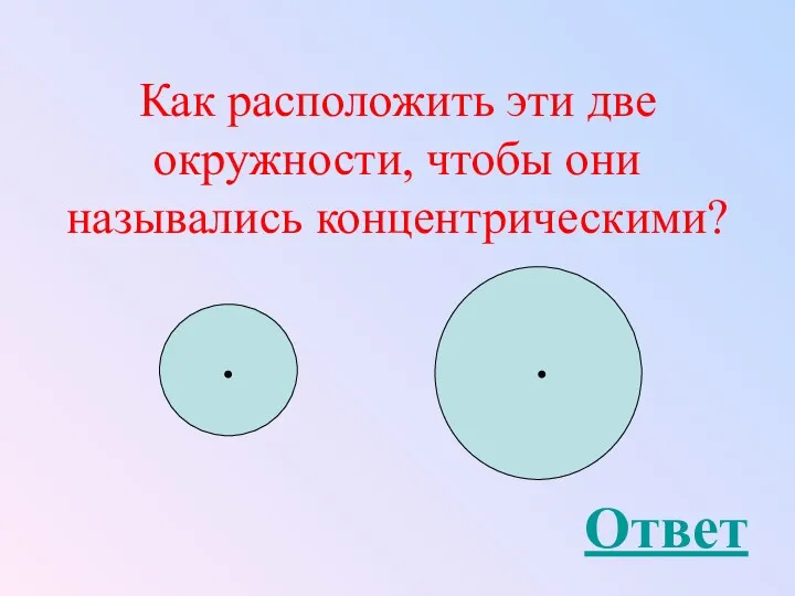 Как расположить эти две окружности, чтобы они назывались концентрическими? Ответ