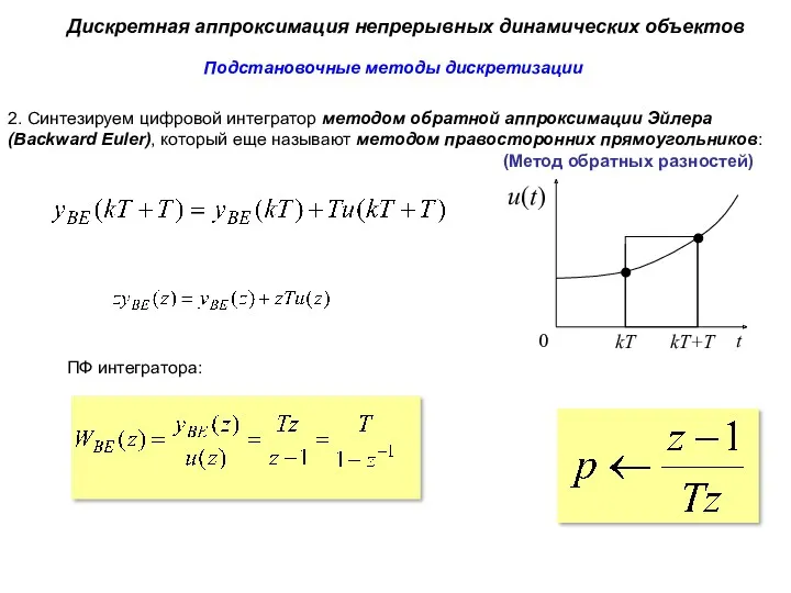 Дискретная аппроксимация непрерывных динамических объектов Подстановочные методы дискретизации 2. Cинтезируем