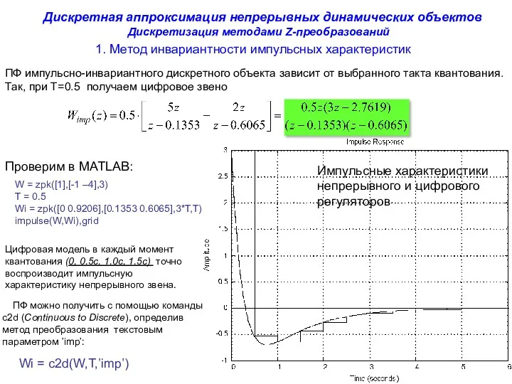 1. Метод инвариантности импульсных характеристик Дискретная аппроксимация непрерывных динамических объектов