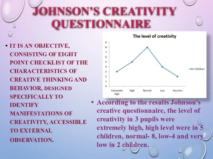 JOHNSON’S CREATIVITY QUESTIONNAIRE IT IS AN OBJECTIVE, CONSISTING OF EIGHT
