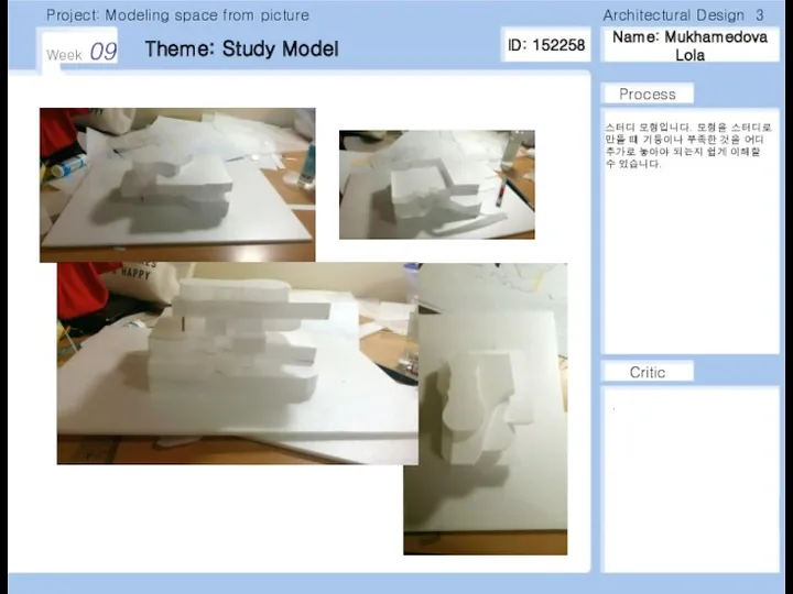 Name: Mukhamedova Lola Week 09 Critic Process Project: Modeling space