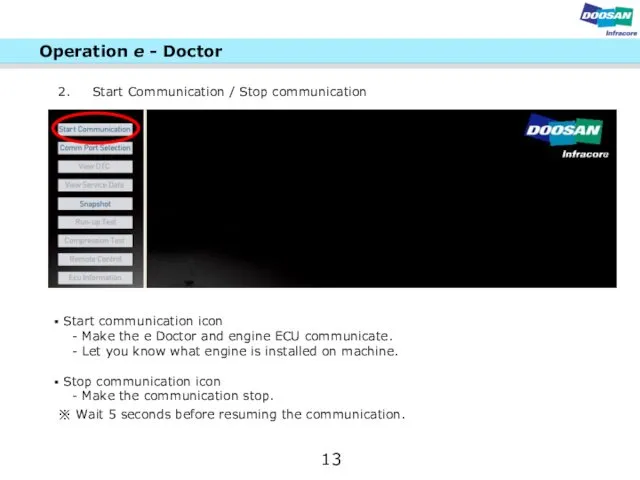 Start communication icon - Make the e Doctor and engine