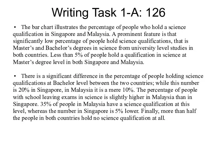 Writing Task 1-A: 126 The bar chart illustrates the percentage