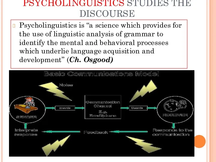 PSYCHOLINGUISTICS STUDIES THE DISCOURSE Psycholinguistics is “a science which provides for the use