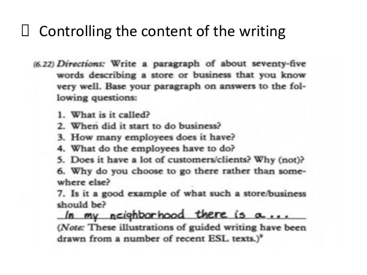 Controlling the content of the writing