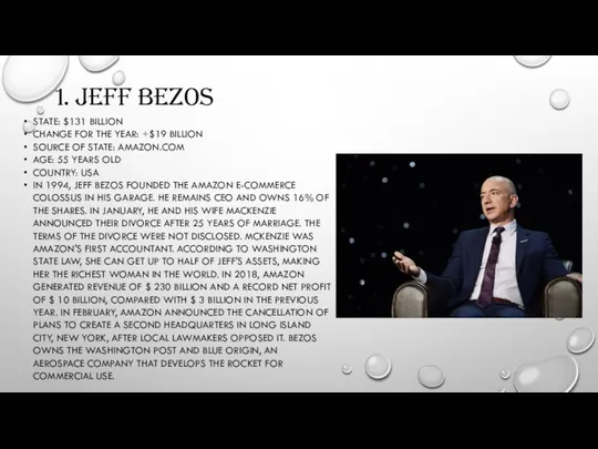 1. JEFF BEZOS STATE: $131 BILLION CHANGE FOR THE YEAR: