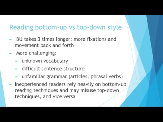 Reading bottom-up vs top-down style BU takes 3 times longer: