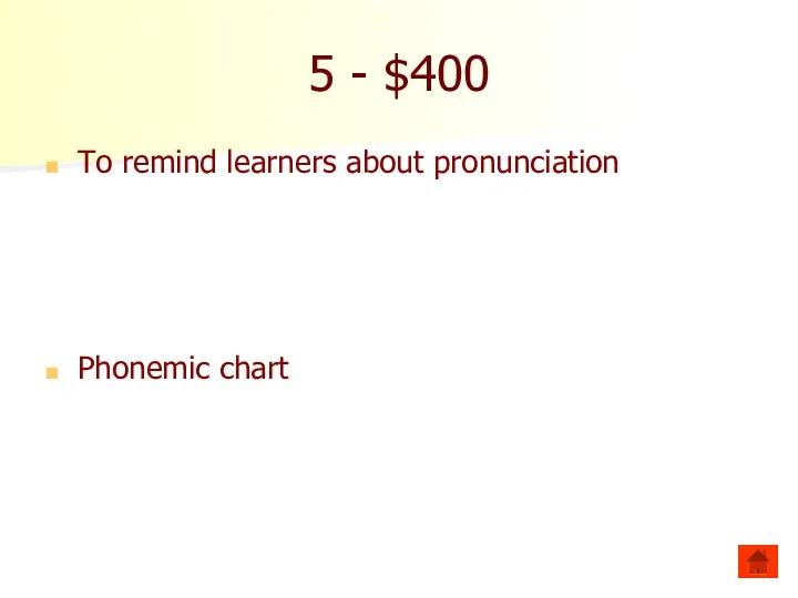5 - $400 To remind learners about pronunciation Phonemic chart
