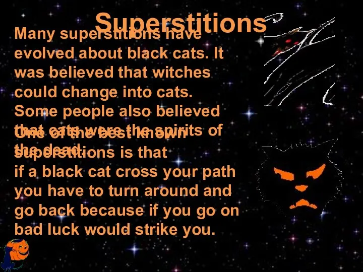 Many superstitions have evolved about black cats. It was believed that witches could