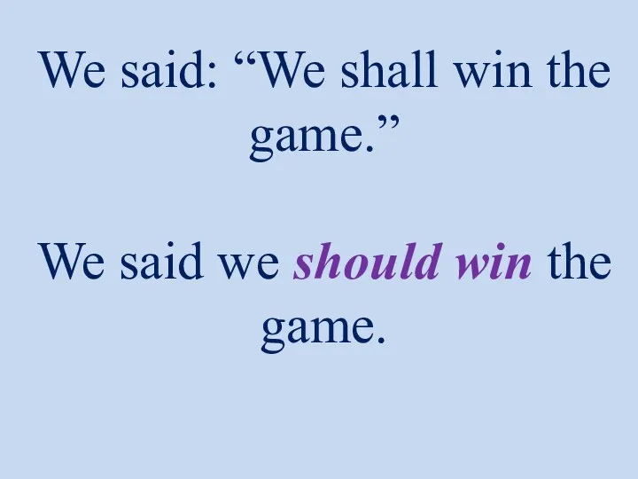 We said: “We shall win the game.” We said we should win the game.