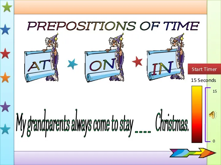 PREPOSITIONS OF TIME AT IN ON 15 Seconds Start Timer