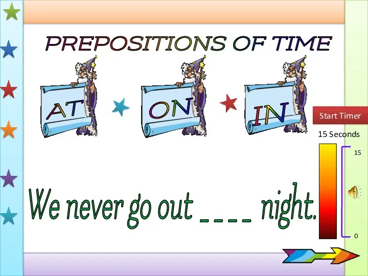 PREPOSITIONS OF TIME AT IN ON 15 Seconds Start Timer