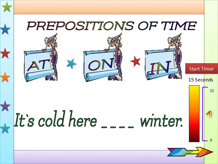 PREPOSITIONS OF TIME AT IN ON 15 Seconds Start Timer